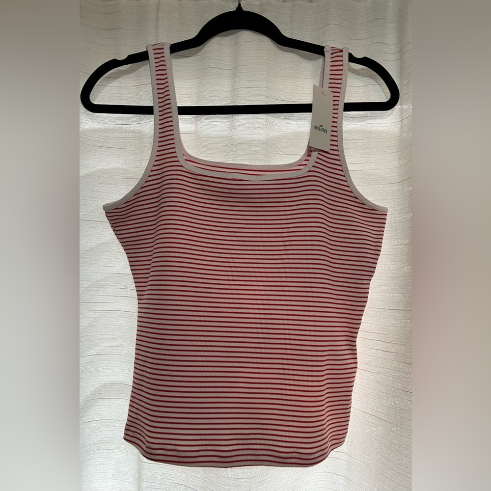 Hollister Red and White Striped Tank Top